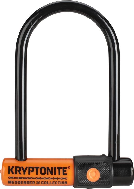 Kryptonite Messenger Mini+ Beugelslot Fiets – ART-2 Slot – Met Wieluitbreiding – Stalen Beugelslot Elektrische Fiets – 16,2x9,5 cm (wieluitbreiding 9,5x8,2 cm) – Zwart/Oranje van Kryptonite