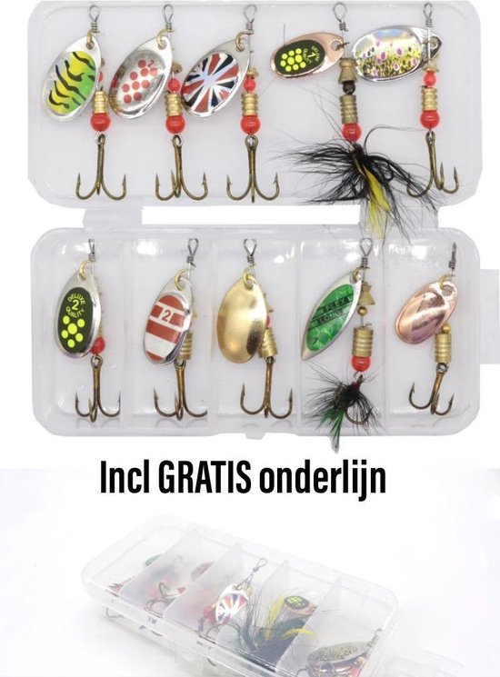 Kunstaas set | spinner set | blinkers voor snoek en baars | hengelsport | met Gratis onderlijn | set van 10 stuks van Ylena