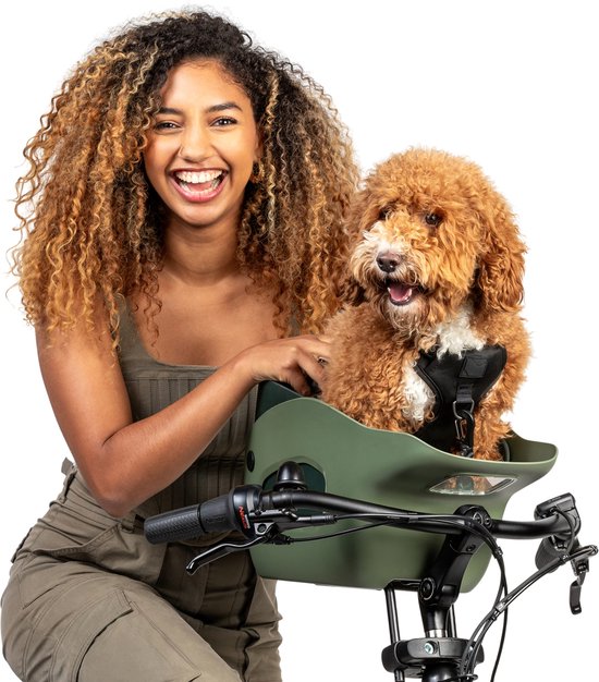Kvisp® - Fietsmand voor Honden Voorop - Forest Green - S Harnas - Voor honden tot 12kg - Ook geschikt voor Elektrische Fietsen - Honden Fietsmand - Veiligheid Voorop - Bekroond ontwerp van Kvisp