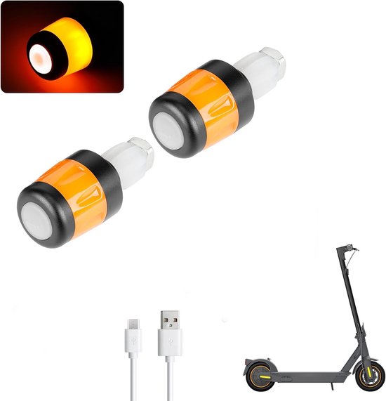 KZQ Draadloze LED richtingaanwijzers voor fiets en e-scooter - Stuurverlichting met 3 lichtmodi - USB oplaadbaar veiligheidsknipperlicht - Zwart-oranje