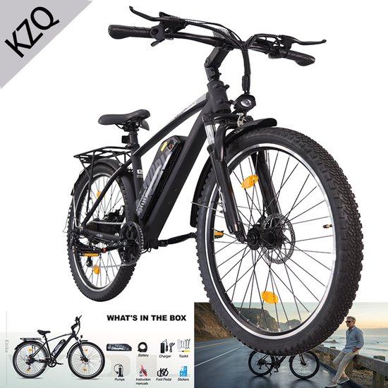 KZQ Elektrische Stadsfiets - 27.5 Inch - 250W - 36V 12.8Ah (460Wh) - Shimano 7 Versnellingen - Schijfremmen - Actieradius 40-60 km - Zwart