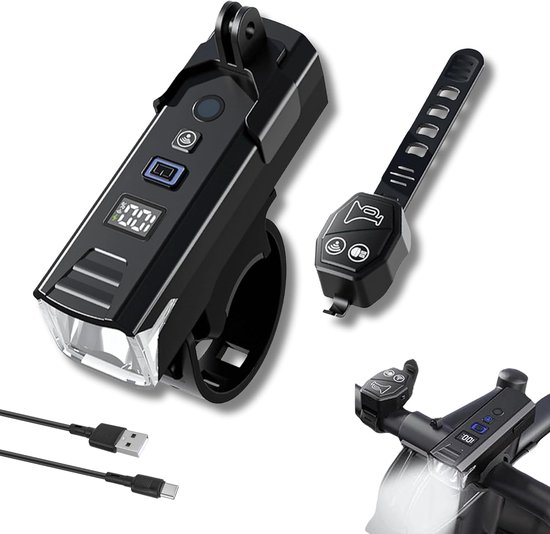 KZQ Fietslamp - Draadloze afstandsbediening - Met luidsprekerfunctie - Automatische verlichtingsmodus - Grote capaciteit 1500mAh - 5 standen - Oplaadbare Type-C IPX5 waterdichte zaklamp - Geschikt voor aardbevingen, stroomuitval en noodsituaties.