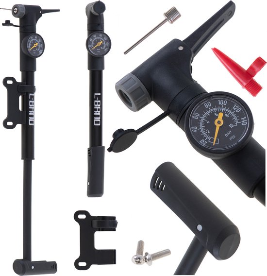 L-BRNO hand fietspomp met manometer en fietshouder 32,5 x 4 x 10 cm zwart van L-BRNO