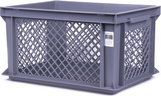 Lastpak Middelgrote fietskrat - stevig kunststof - geperforeerde bodem - grijs - 40x30x22 cm van Lastpak