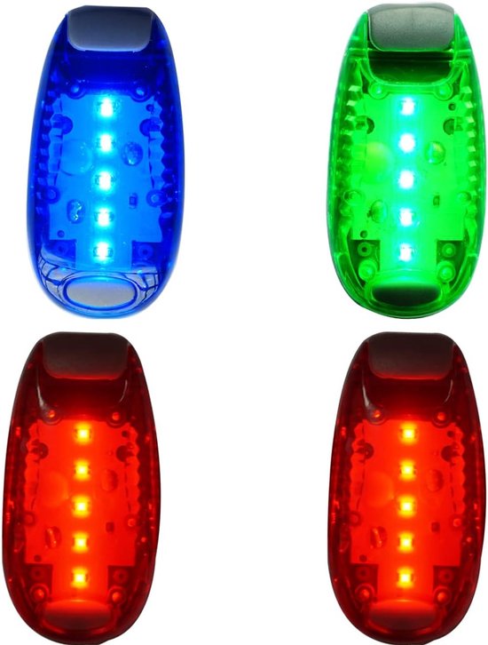 LED Fiets Achterlicht (4 Stuk) - Stroboscoop + Clip-op + Reflecterend - Veiligheidslamp / Fietsaccessoire / Hardloper Lamp / Honden Veiligheidslicht - Ideaal voor Fietsen, Wandelen, Rennen & Nachtveiligheid