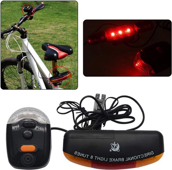LED Fiets Achterlicht met Remlicht, Richtingaanwijzer en Toeter