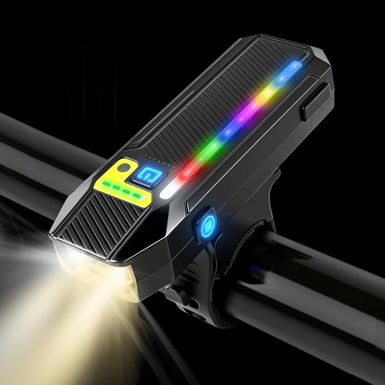 LED Fiets Koplamp – RGB Zijlicht & Lichtsensor – 2400mAh USB-C – Waterdicht – 360° Draaibaar