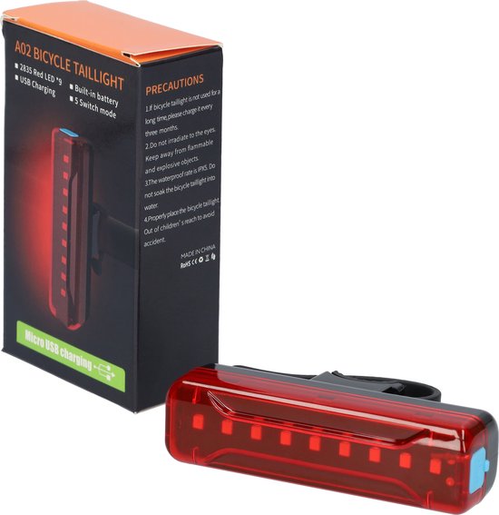 LED fietslamp - Achterlicht fiets - Fietslicht - Zeer compact fietslampje - 5 verschillende standen - Micro USB oplaadbaar - 3,7V - 100-150m schijnafstand - Zwart