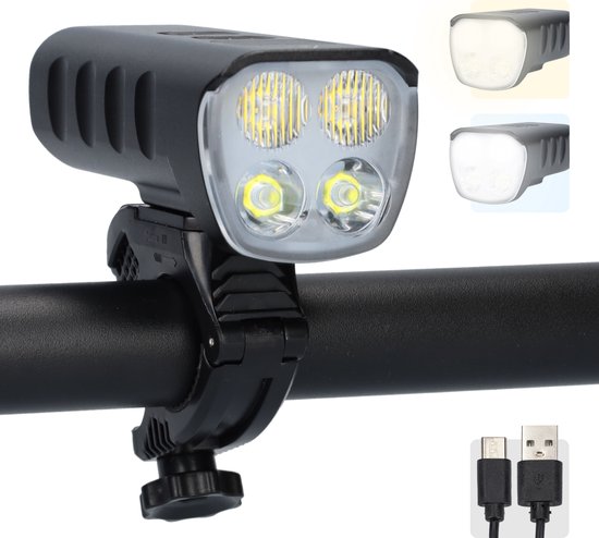 LED Fietslamp - Fietslicht - Fiets lamp - Bike light - Voorlicht voor fietsen - 1600 lumen - Verschillende standen - Met Oplader - USB-C oplaadbaar - Zwart