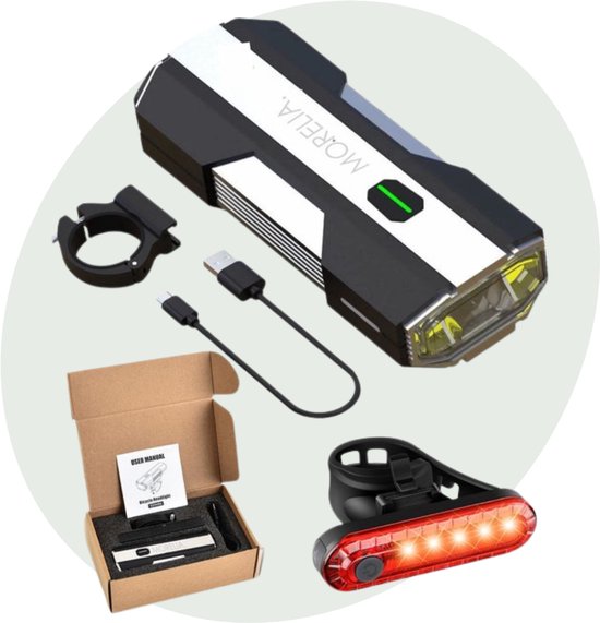 LED Fietslamp Set - Fietsverlichting - Voorlicht en Achterlicht - USB Oplaadbaar - Zwart-ZIlver