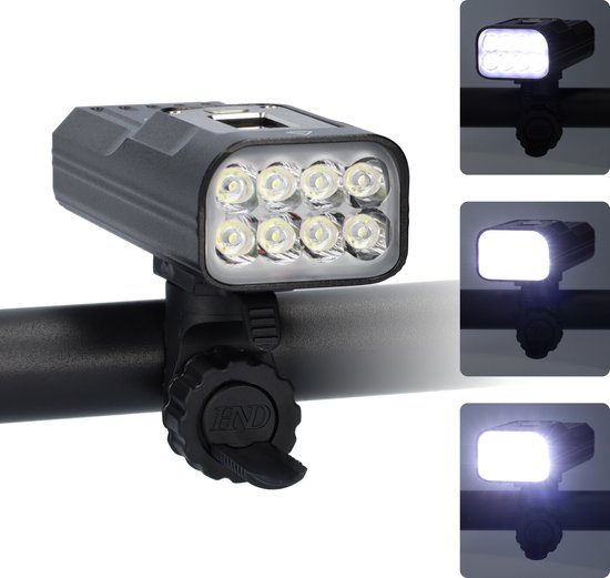 LED fietslamp - Voorlicht fiets - Fietslicht - Compact fietslampje - Hoge helderheid - USB-C oplaadbaar - LED display scherm - 360 graden draaien - 2000 lumen - 5V - 10000mAh - 300-500m schijnafstand - Klem inbegrepen - Zwart