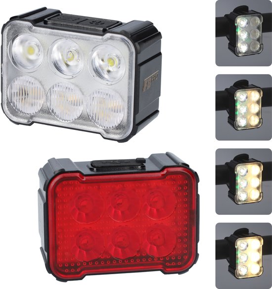 LED fietslampen - Voor- en achterlicht fiets - Fietslichten - Zeer compacte fietslampjes - 3,7V - 6 verschillende standen - USB-C oplaadbaar - Zwart