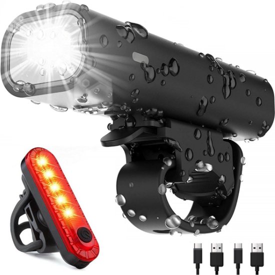 LED Fietsverlichting Set - Fietslampjes - Voorlicht - Achterlicht - USB Oplaadbaar - Fietsverlichting - Racefiets verlichting - Waterdicht - Zwart