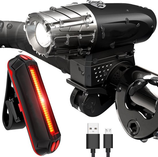 LED Fietsverlichting Set Oplaadbaar Via USB - Fietslampje - Fietslicht - Complete Fietslamp Set -TIGIOO Fietslamp - Fietslampjes set Koplamp - Sport - Sportfiets - Racefiets accessoires - Fietslamp Voorlicht & Achterlicht USB Oplaadbaar - Waterdicht