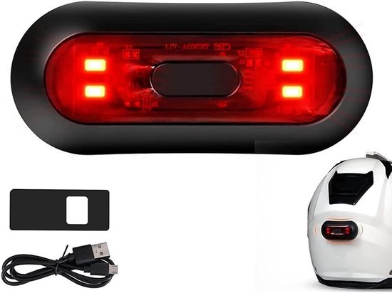 LED Helmlicht - Motorhelm Achterlicht - Veiligheid Verkeer - Hoge Helderheid 4 LED - 61.5 Gram - Zwart