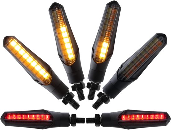Led Knipperlichten Remlicht - Universele Indicatoren Verlichting - Motor Verkeersveiligheid - Geïntegreerde Remlicht Strip - 2 stuks M8 - Zwart