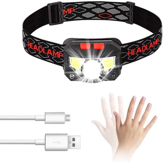 LED-koplamp - Met bewegingssensor - Oplaadbare USB-koplamp - 300LM - 8 verlichtingsmodi - IPX4 waterdicht - 30 uur continu - Geschikt voor vissen, kamperen, lezen, wandelen, fietsen