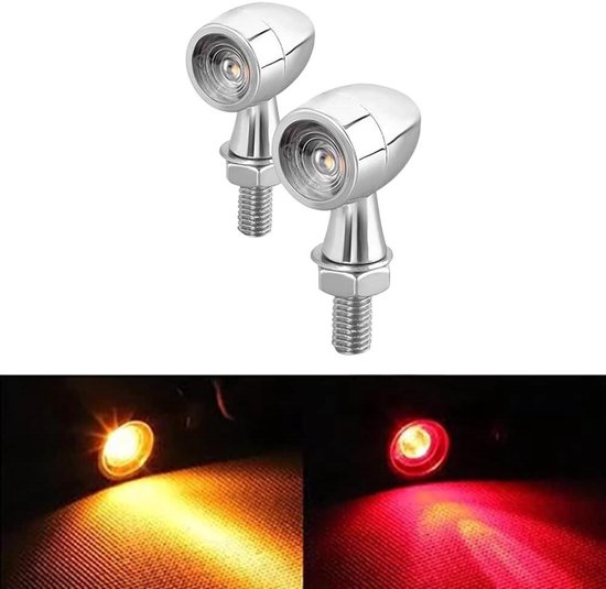 LED Motorfiets Knipperlichten - Indicatoren Richtingaanwijzers - Motorrijden Verbeteren - Hoge Helderheid COB Chip - 8 mm Draad - Gegalvaniseerd Zilver