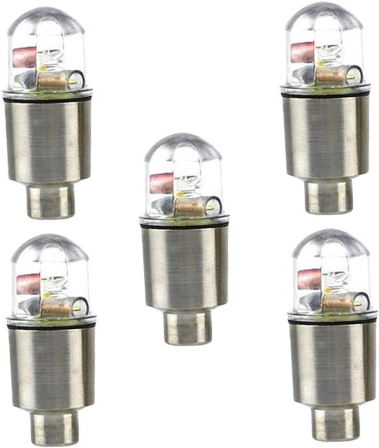 LED Wielverlichting Fiets - Band Ventieldopjes - Veilig Zichtbaar Rijden - Automatische Bewegingsactivatie - 5 Stuks - Zilver