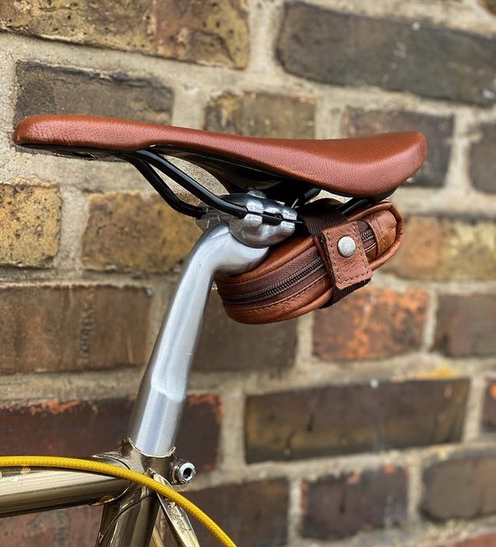 Leren zadeltas voor fietsstang - Bradley W. fiets accessoires - fiets reparatieset gereedschap - bruin van Bradley W.