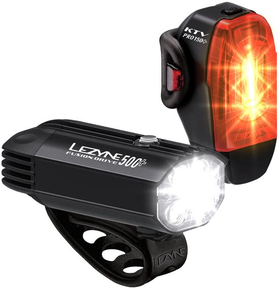 Lezyne Fusion Drive 600 + KTV Drive Pro+ - Fietsverlichting set - USB Oplaadbare Fietslampjes - Fietslicht Voor en Achter - Waterdicht - 500 lumen - Zwart