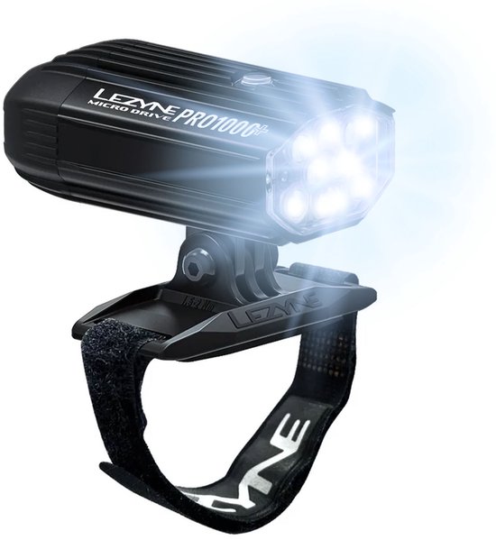Lezyne Helmet Micro Drive Pro 1000+ - Fietslicht voorlicht - USB-C Oplaadbare Fietslamp - Incl. Helm Bevestiging - Waterdicht fietsverlichting - 1000 lumen - Zwart