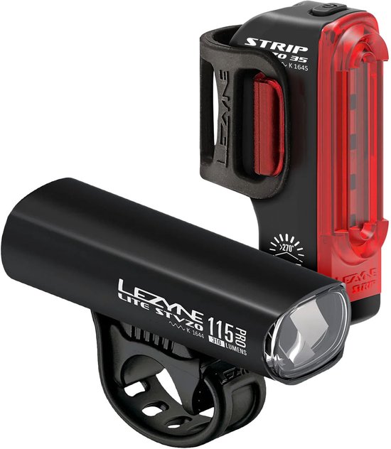 Lezyne Lite Drive StVZO Pro 115/Strip StVZO - USB Oplaadbare fietslampen - Fietsverlichting LED - Fietslicht Voor en Achter - 3 Standen - Zwart