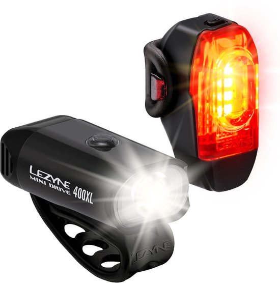 Lezyne Mini Drive 400XL + KTV Drive - Fietsverlichting Set - USB Oplaadbaar Fietslicht Voor en Achter - Waterdichte fietslampjes - 5 Standen - Zwart
