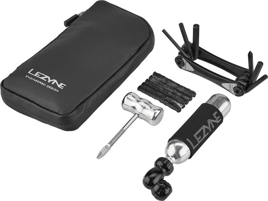 Lezyne Pocket Organizer Loaded MTB - Compacte fietstas met Lezyne Power Lever, Classic Tubeless Kit & Multi Tool Rap II 6 - Nylon - 15x7.6x2 cm - Zwart van Lezyne