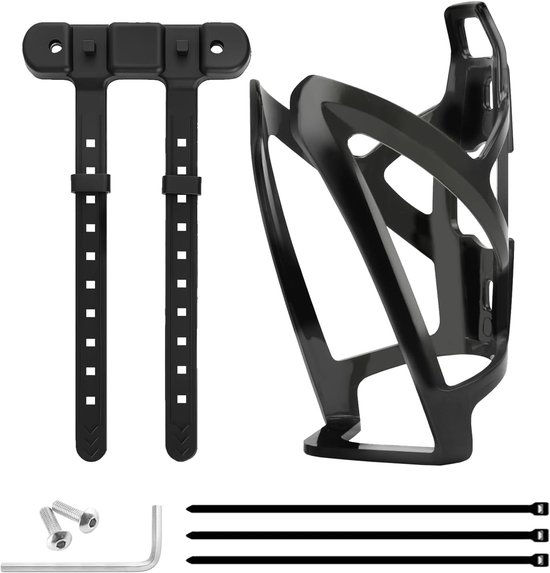 Lichte en stabiele bidonhouder voor fietsen, geschikt voor MTB, racefietsen en gravelbikes, met straps voor buizen van verschillende diameters