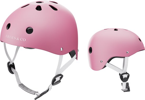 Liefjes & Co – Fietshelm Kind - Kinderhelm - Pastelroze Maat S (48–56 cm) – Verstelbaar – Ventilerend – Met Kinbescherming van Liefjes & Co