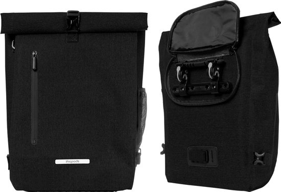 LifeGoods Enkele Fietstas - Compact - Schoudertas en Rugtas - 25L - Ronde Bagagedragers - Waterdicht - Zwart van LifeGoods