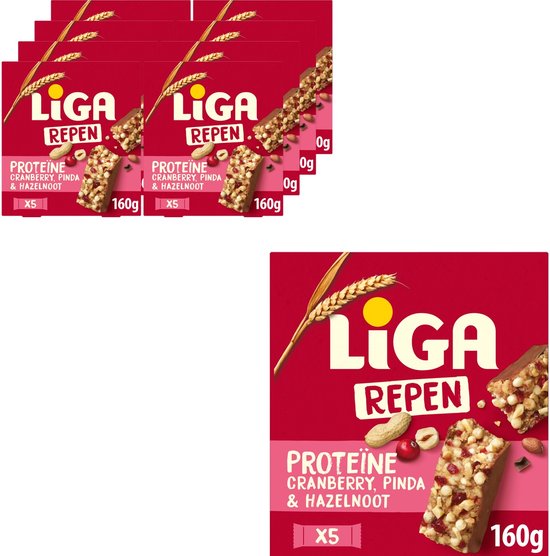 LIGA Proteïne Repen Cranberry & Noten 8 x 160g (5 x 32g) - Eiwitten - Eiwitrepen - Protein - Tussendoortjes - Sport - Cadeau - Notenrepen