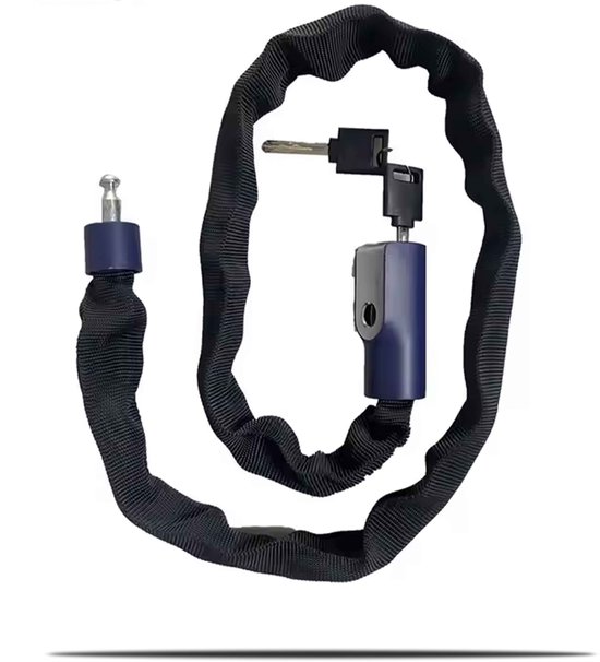 LLOCX Kettingslot van 1 Meter - Blauwe Kliksluiting - 5/6mm Gelegeerd Aluminium Insteekslot - 900gr. Roestvrij Staal + 2 Unieke Sleutels - 100cm Geschakeld van Merkloos