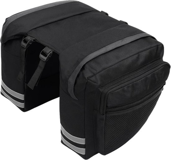 Lomera Dubbele Fietstas - 30 Liter - Zwart - Waterafstotend - Reflectiestrepen - Afneembare Fietstas - Oxford 600D Polyester - Sportieve Uitstraling - 6 Vakken Met Ritssluiting - 2 Mesh-Vakken van Lomera