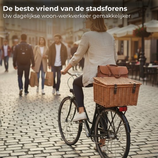 Lomera Fietsmand 30L - Bakkersmand Riet - Voordrager Fietsmand - Bruine Fietsmand - Vaste Montage - Nostalgisch Design - Schooltas Vervoeren - Boodschappenmand Fiets - Picknick Mand - Rieten Fietsmand - Omafiets Mand - Praktische Fietsmand van Lomera