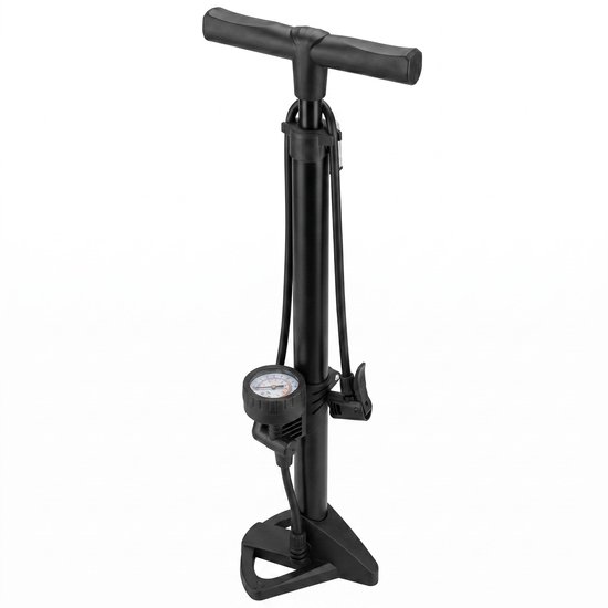 Lomera Fietspomp - Vloerpomp met Manometer - Staande Fietspomp met Drukmeter - Hogedrukpomp - Luchtpomp voor Alle Ventielen - Presta, Schrader en Dunlop - Voor Racefiets, MTB en E-Bike - Voetpomp - Fietsbandenpomp - Fietsvloerpomp