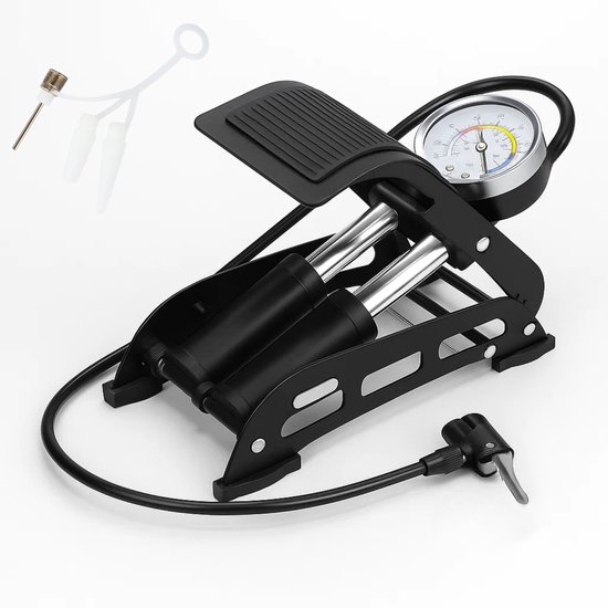 Lomera Voetpomp Met Drukmeter - Fiets Voetpomp - Geschikt Voor Alle Ventieltypes - Opblaasbare Artikelen - Manometer 11 Bar - 160PSI - Vouwschakelaar - Racefiets En Mountainbike - Analoge Drukmeter - Luchtpomp - Bandenpomp