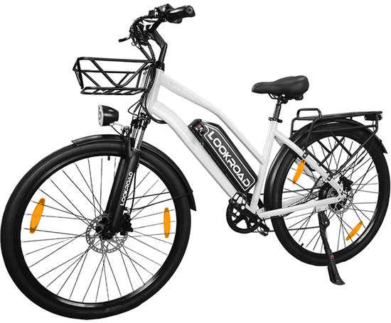 Lookroad L28 MINI Elektrische Fiets – 250W Motor, 36V 18Ah Accu, 120km Bereik, 7-Speed Shimano, Schijfremmen, Korf & Gepäckträger-Grijs