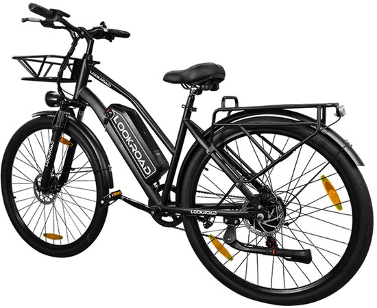 Lookroad L28 MINI Elektrische Fiets – 250W Motor, 36V 18Ah Accu, 120km Bereik, 7-Speed Shimano, Schijfremmen, Korf & Gepäckträger – Zwart