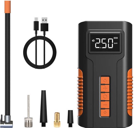 Lopoleis® Draagbare Compressor - Elektrische Fietspomp - Luchtcompressor - Bandenpomp - Auto Fiets Scooter Bal - Zaklamp - 10,3 bar - 6000 mAh - Zwart