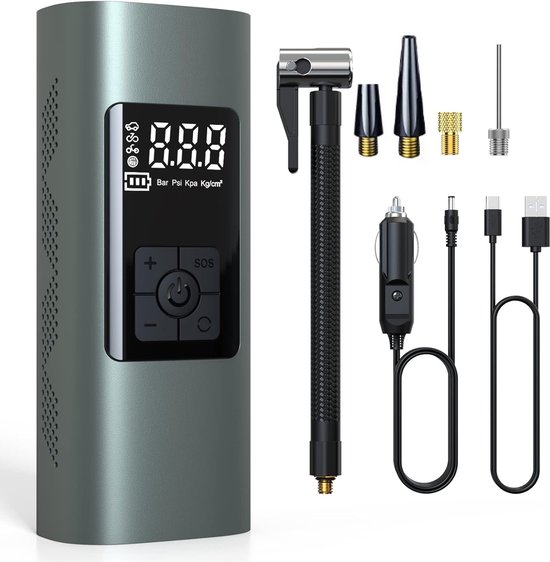 Lopoleis® Draagbare Compressor - Elektrische Fietspomp - Luchtcompressor - Bandenpomp - Auto Fiets Scooter Bal - Zaklamp - 150psi - 10,3 bar - 6000 mAh