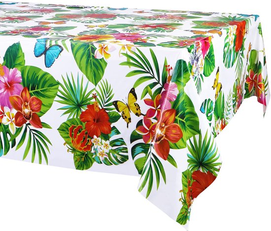 Luau Hawaiian Tablecloths for Party Decoration, Rectangular Disposable Tablecloths Hawaiian Plastic Tropical Palm Leaves Summer Beach Children's Birthday Cocktail