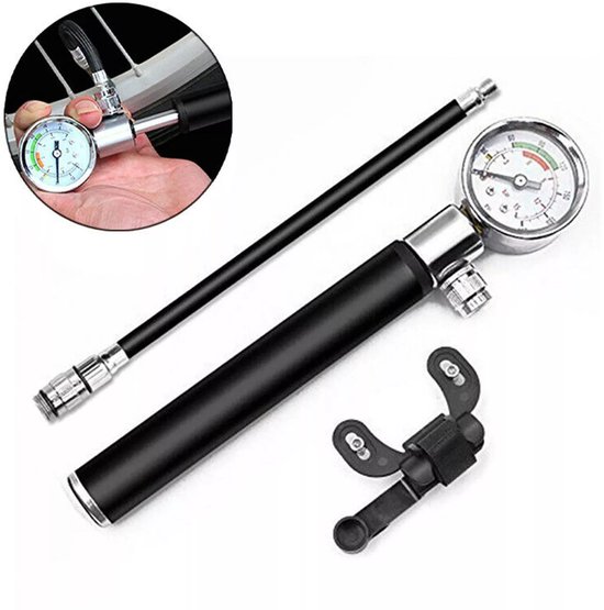 Luchtbed Pomp - Fiets Pomp - Sportballen Opblazen - Met Manometer - 197x21mm - Zwart