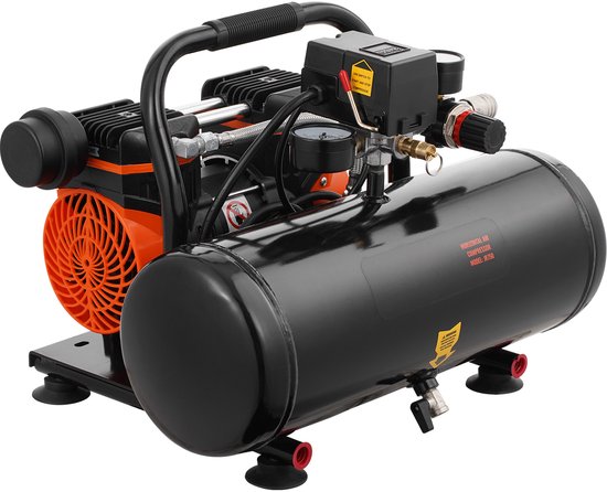 Luchtcompressor - Olievrije Draagbare Compressor - Stalen Tank 2 Gallon - Motor 1 PK - Luchtdebiet 2,5 CFM - Max. Druk 8 Bar / 120 PSI - Ultra Stil 81 dB