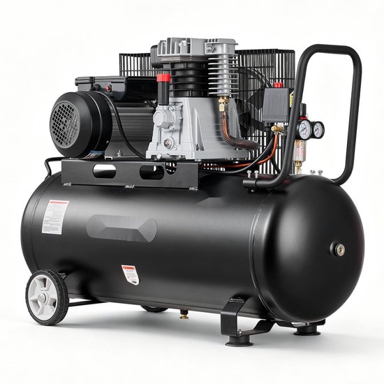 Luchtcompressor - Riem Aangedreven 3 kW Compressor - 100 L Luchttank - Stil 226 l/min bij 6,2 bar - Max 10 bar - Draagbaar op Wielen met Handvat