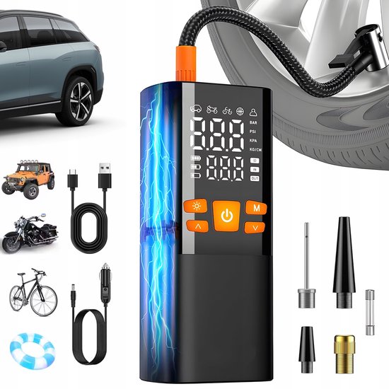 Luchtpomp - Elektrische Bandenpomp - Luchtcompressor - Autopomp - Draadloze Mini Luchtpomp 150PSI - 23L/min - Zwart - 60W 6000mAh - 5 Modi & 4 Eenheden - Met Noodverlichting