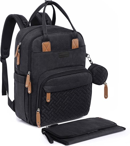 Luiertas Rugzak - Incl. Buggy / Kinderwagen Haken en verschoningsmat - Complete Set - Zwart van Zedar van Zedar