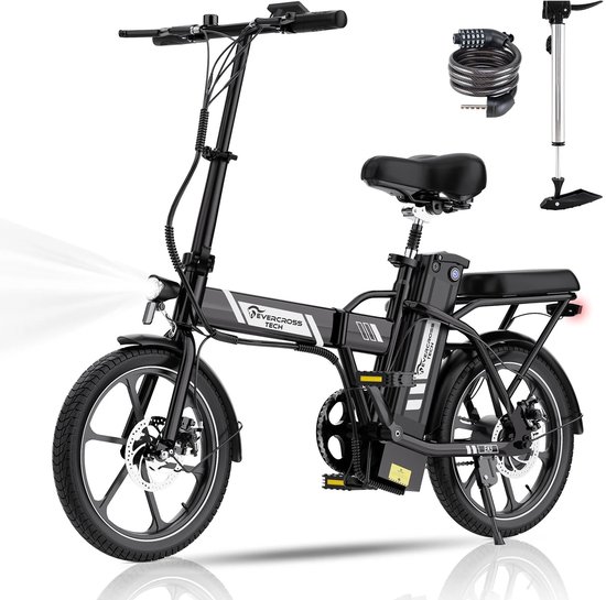 LUMÈ STORE Elektrische Fiets 16 Inch – Vouwfiets - 250W Motor – Tot 25 km/u – Opvouwbare E Bike – 20-45 km Actieradius – Zwart