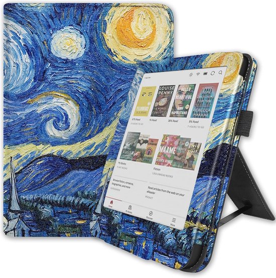 Lunso Geschikt voor Kobo Clara BW / Clara Colour hoes (6 inch) - Luxe Stand sleepcover - Van Gogh Sterrennacht van Lunso
